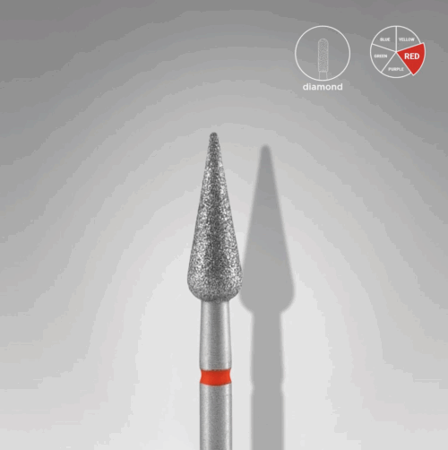 Foret à ongles diamant, « Poire pointue », rouge, diamètre 4MM, partie active 12mm